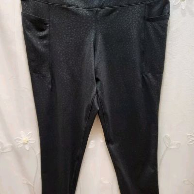 DANSKIN WOMENS XL BLACK PRINT LEGGINGS ATHLETIC STRETCHY ACTIVE EXERCISE SPORTY